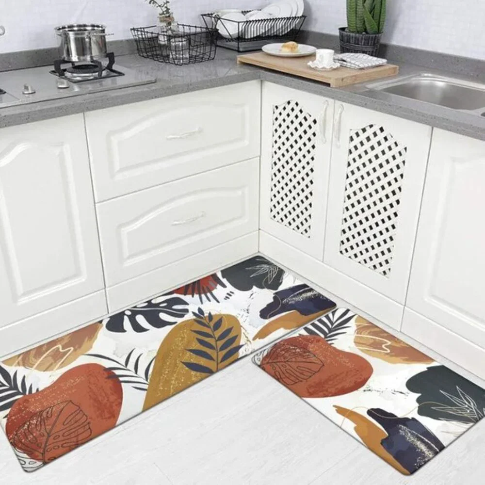 New Set of 2 Boho Kitchen Rug, Non-Skid, Cushioned, Anti-Fatigue, Waterproof